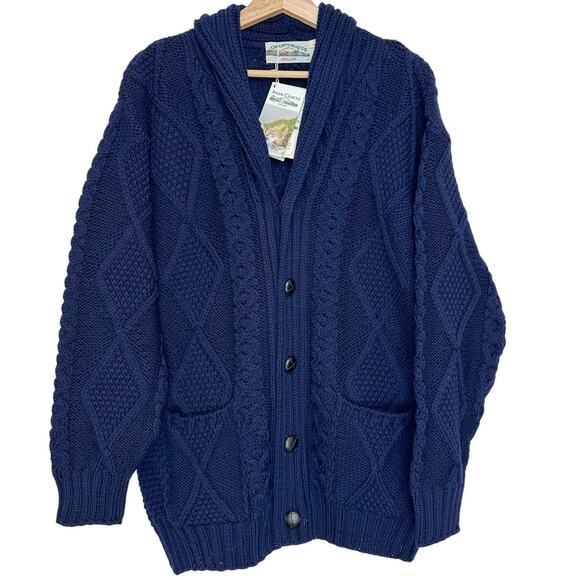 NWT Aran Crafts Aran Pattern Cardigan | Navy Blue | SZ L - Picture 1 of 10